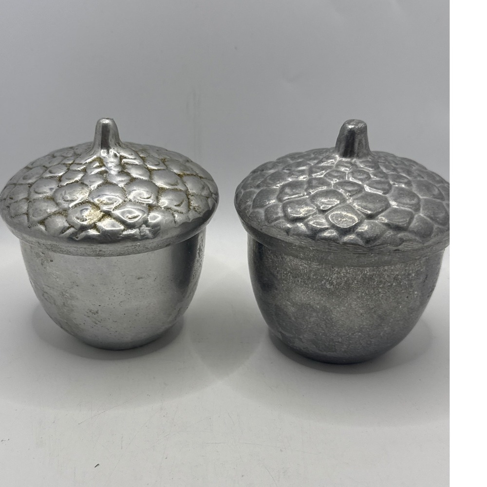 Wilton Armetale Acorn Candle Holder Trinket Dish Set 2 Silver Pewter Vintage